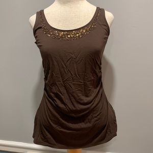 WHBM White House black market sequined embellished brown tank top. Y2K Boho EUC
